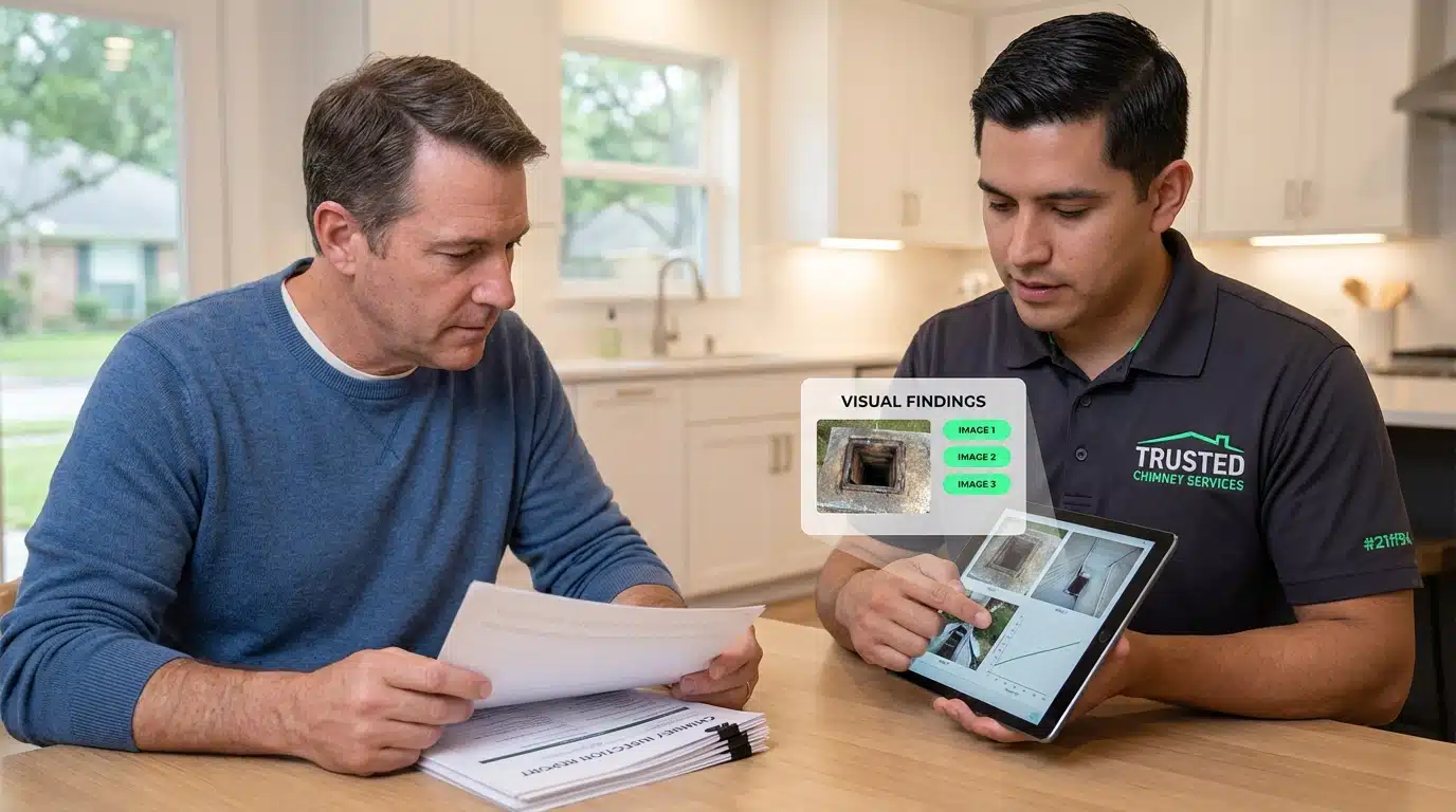 Houston homeowner reviewing chimney inspection quotes, illustrating the importance of evaluating service quality beyond price