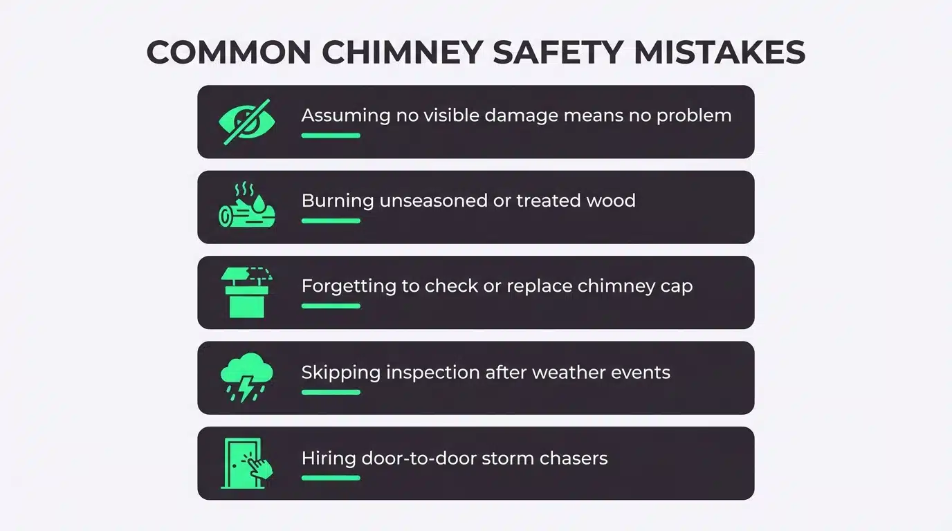 Common chimney maintenance mistakes illustrated for Houston homeowners